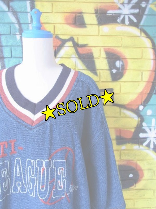 画像1: [USED]-90's【ANTI LEAGUE】EMBROIDERY DESIGN SWEAT T-Shirts (1)