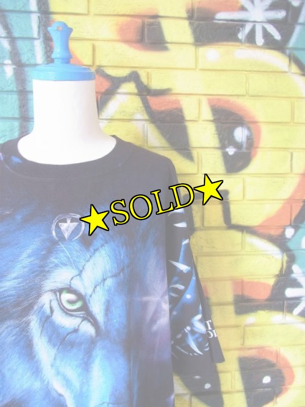 画像1: [USED]-90's【LIQUID BLUE】“WOLF”ALL OVER PRINT T-Shirts (1)