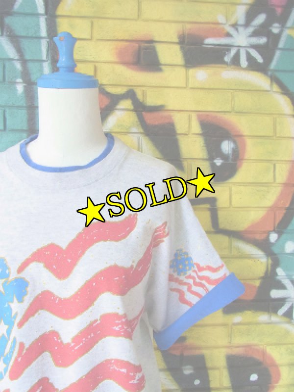 画像3: [USED]-90's STAR & STRIPE FLINGE DESIGN T-Shirts (3)