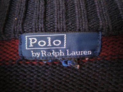 画像1: [USED]-90’s【POLO by Ralph Lauren】BORDER HALF ZIP SWEATER