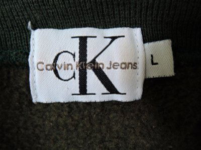 画像1: [USED]-90's【Calvin Klen Jeans】LOGO PRINT CREWNECK SWEAT-KHAKI
