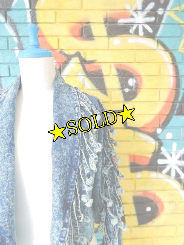 画像3: [USED]-80's【Simply Barbara】TASEL DESIGN ACID WASH DENIM JACKET (3)