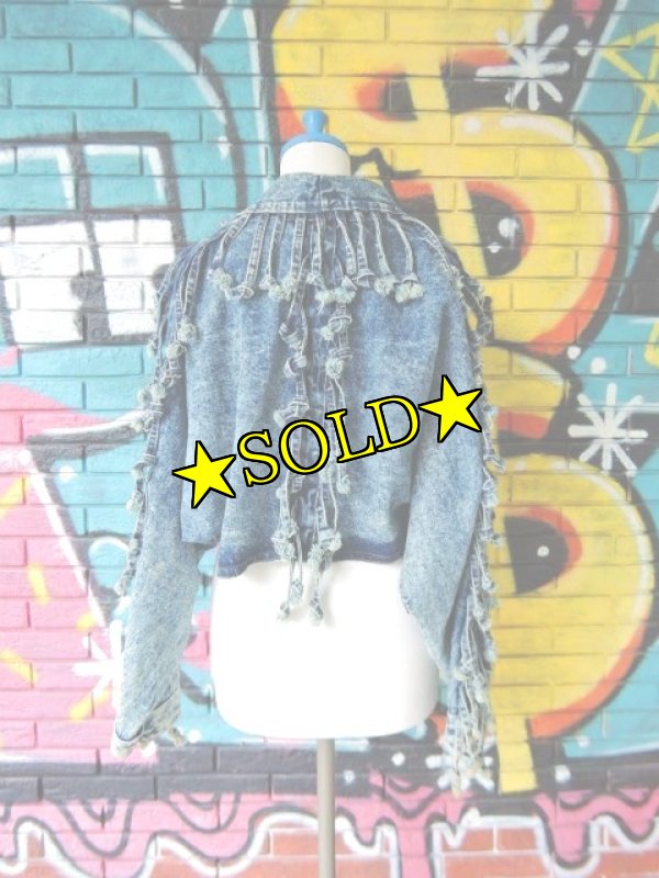 画像2: [USED]-80's【Simply Barbara】TASEL DESIGN ACID WASH DENIM JACKET (2)