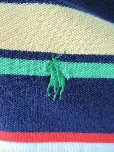 画像2: [USED]-90's【POLO by Ralph Lauren】BORDER DESIGN BIG POLO Shirts-GREEN