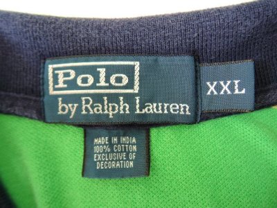 画像1: [USED]-90's【POLO by Ralph Lauren】BORDER DESIGN BIG POLO Shirts-GREEN