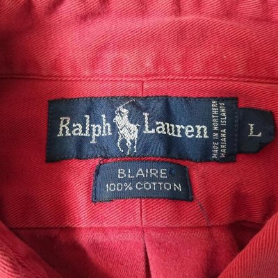 画像1: [USED]-90’s【POLO by Ralph Lauren】PLAIN L/S-SHIRTS-RED
