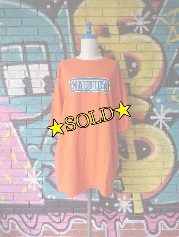 画像1: [USED]-90's【NAUTICA】"NAUTICA" FLONT LOGO PRINT TEE-ORANGE (1)