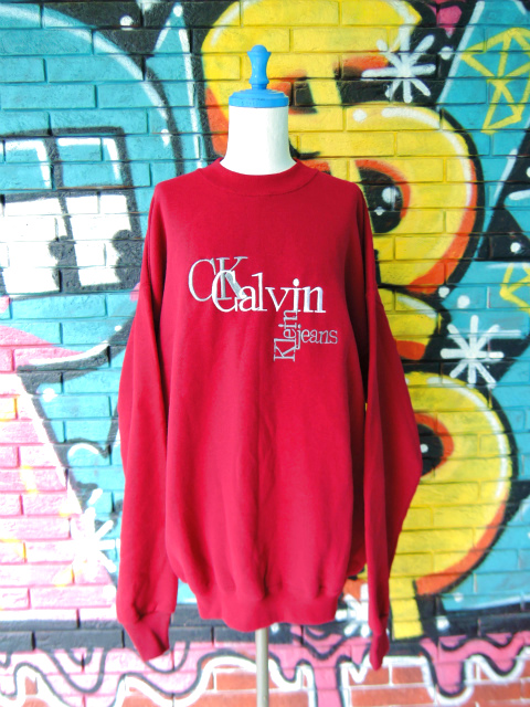 USED]-90's【Calvin Klein Jeans-Bootleg-】EMBROIDERY DESIGN SWEAT